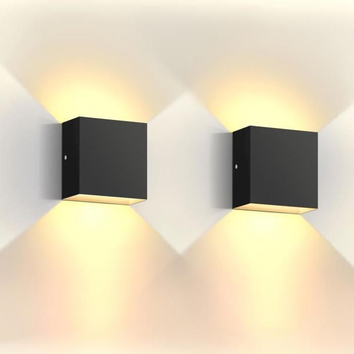 Applique murale - SMOTOP - 2x E27 6W, Blanc chaud 3000K - Aluminium noir - Style scandinave