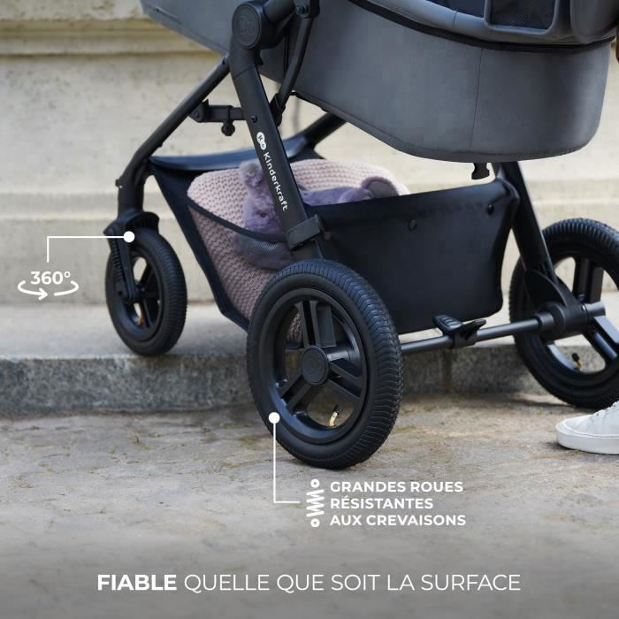 Kinderkraft MOOV2 AIR 3-in-1 Travel System, Suitable from Birth to 27 kg, Includes Mink PRO I-Size Car Seat, Grey