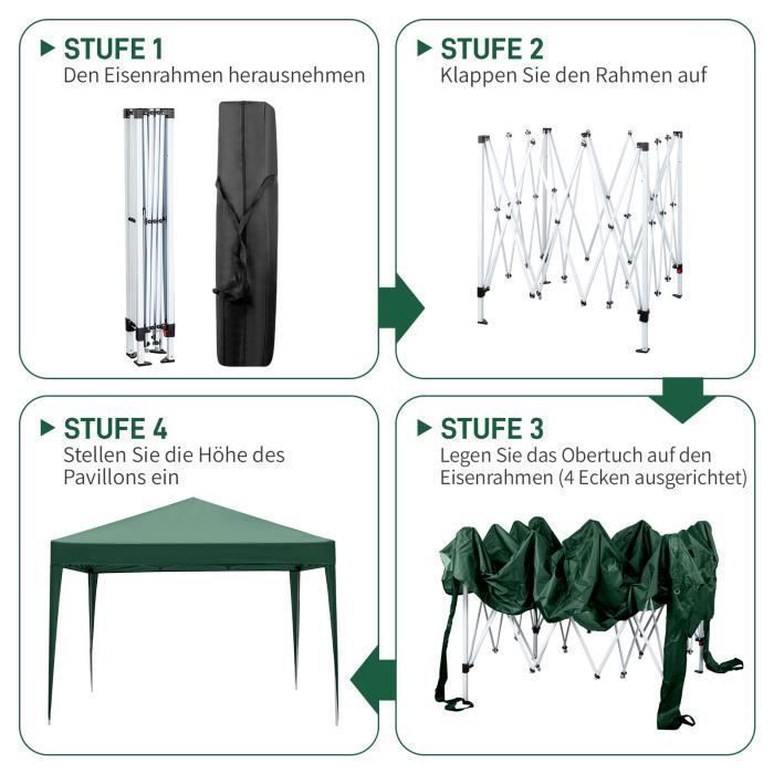 Tonnelle Pliant 3x3 m, Tonnelle de Jardin Imperméable avec 4 côtés, pour Reception/Camping,Vert