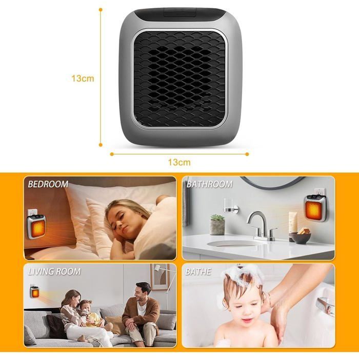 Calefactor eléctrico inteligente de cerámica de 800 W con enchufe de pared y termostato remoto.