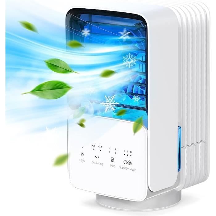 Aire acondicionado portátil OMISOON - Unidad móvil silenciosa 4 en 1 - Oscilación de 120° - 700 ml - Blanco