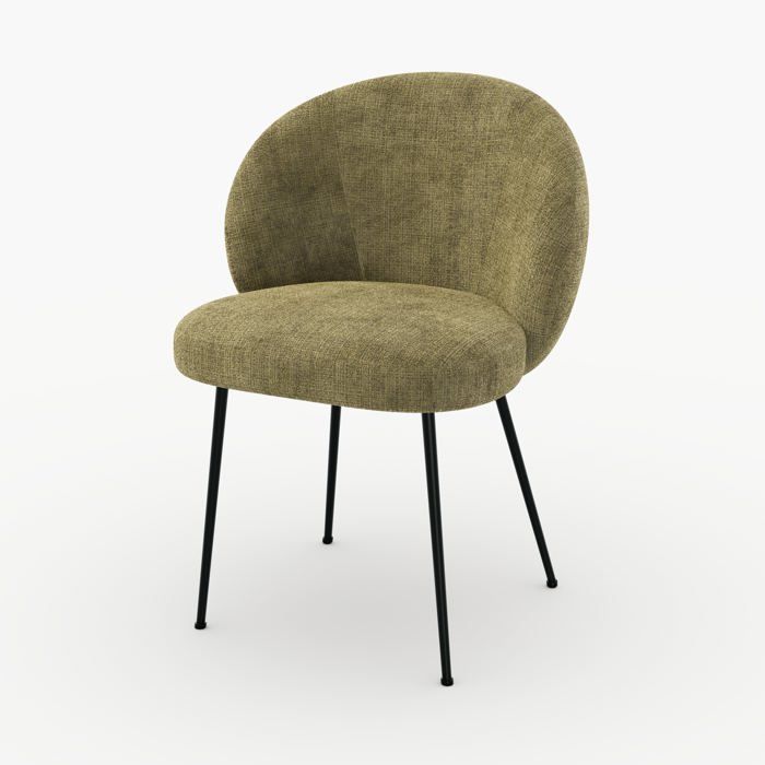 Chaise en velours chenillé vert olive et métal noir - Bloomy - Rendez-Vous Déco