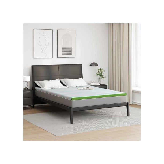 Cubrecolchón de espuma - vidaXL - 140x200x6 cm - Blanco y verde - Tejido jacquard - Espuma de poliuretano - Soporte perimetral
