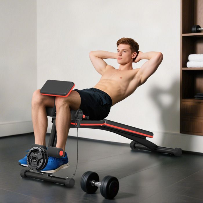 HOMCOM - Entrenador abdominal - Acero, ABS - 160x54x106cm - Negro, Rojo