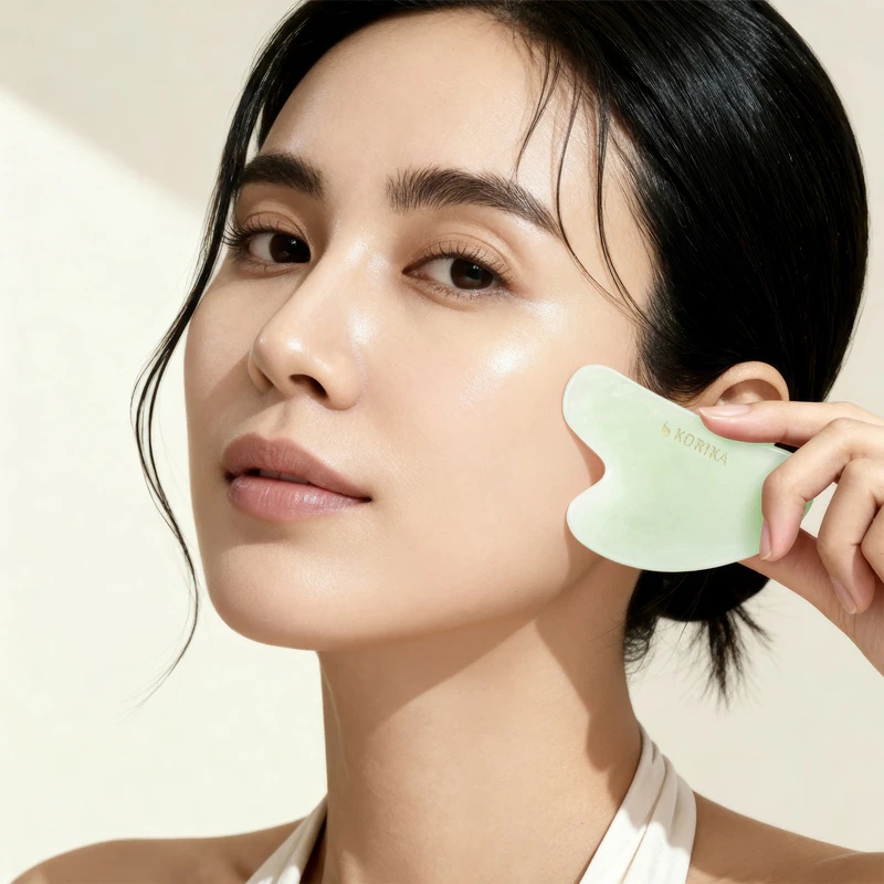 KORIKA Tools Gua Sha žaliojo nefrito akmens veido masažo reikmenys