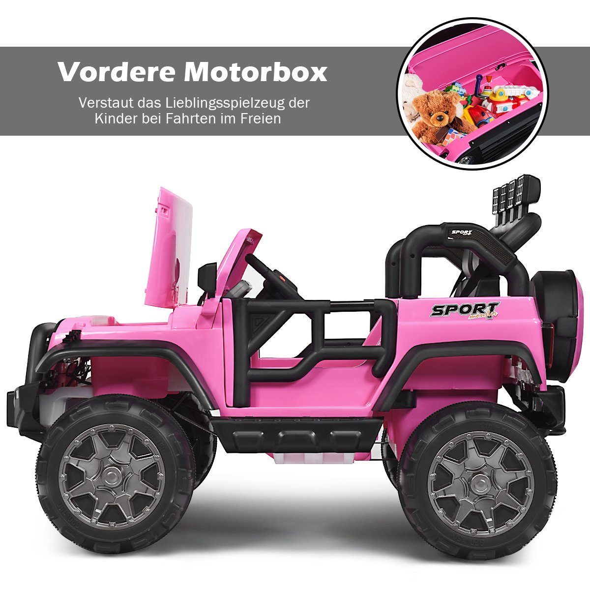 Elektrische Jeep met 2 zitplaatsen en 3 versnellingen, roze