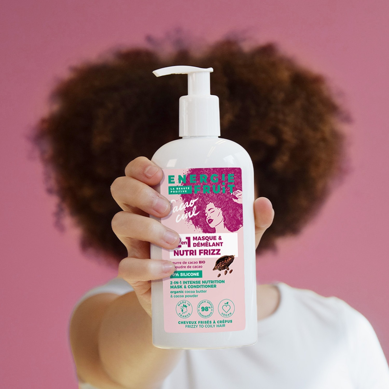 Energie Fruit masque 2 en 1 nutri frizz sans silicone - cheveux frises a crepus - beurre de cacao bio et poudre de cacao