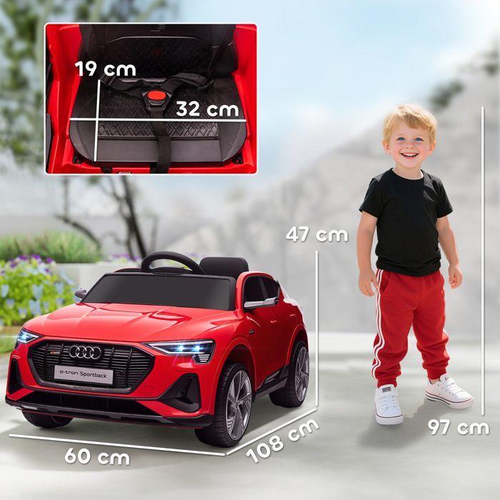 Coche eléctrico infantil - HOMCOM - Audi E-Tron Sportback 12V con licencia oficial, control remoto, LED, MP3, USB - PP - Rojo