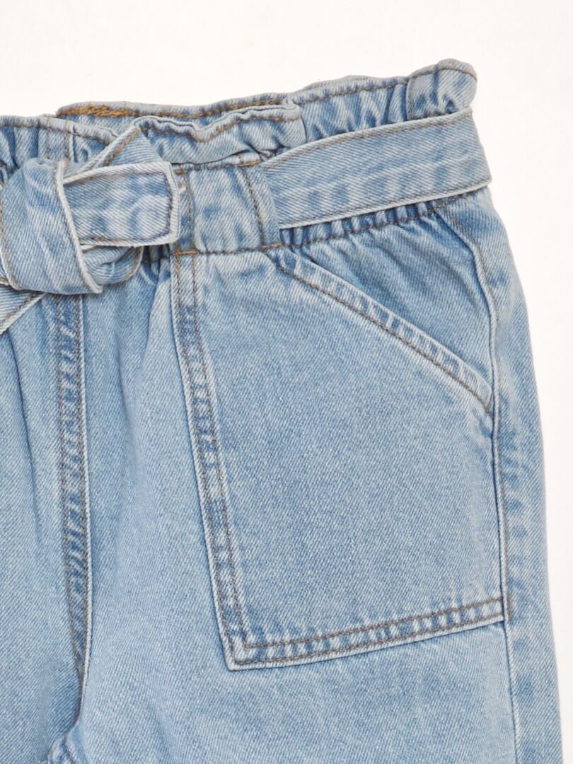 Jeans met elastische tailleband en mom fit-model - BLAUW