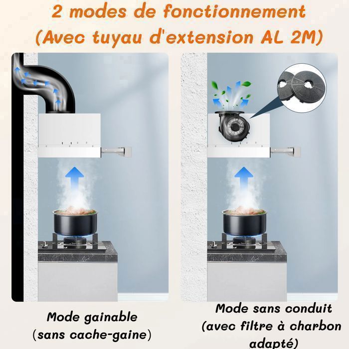 Uitschuifbare afzuigkap - Klasse A+++ - 60 cm - 400 m³/u - 2 snelheden - LED-verlichting - met koolstoffilter - afzuigkap
