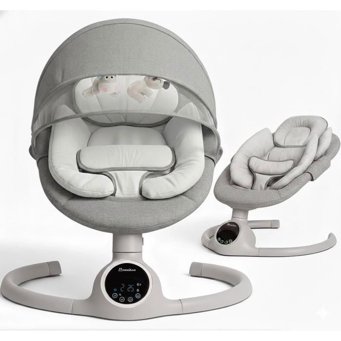 BEBE2LUXE ALPHA: Balancelle bebe/Transat bebe électrique jusqu'a 9kg, bluetooh pour smartphone, harnais de sécurité 5 points