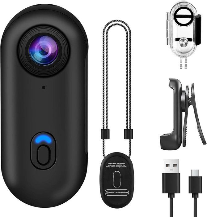 Mini Caméra de Sport 1080P WiFi, Caméra Vlog 360° Objectif Grand Angle de 120°, Camera Action IP68, 800 mAh