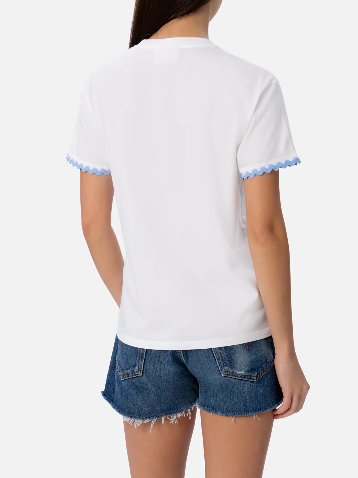 Emilie dames T-shirt met ronde hals van katoenen jersey met Porta-borduurwerk.