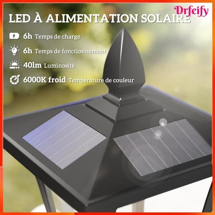 Lámpara de pie solar para exteriores - AKOZON - 6954 - Negra - LED 40 Lm - 160 cm