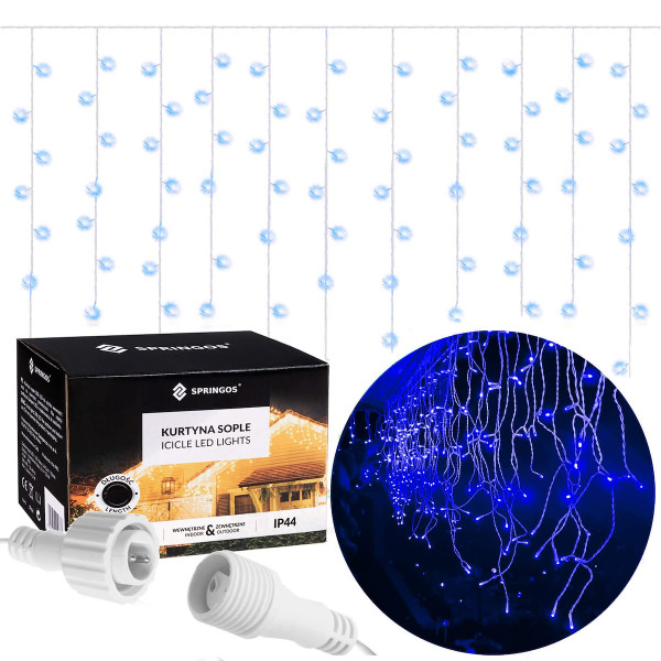 Kurtyna świetlna 500 led girlanda zewnętrzna sople niebieski