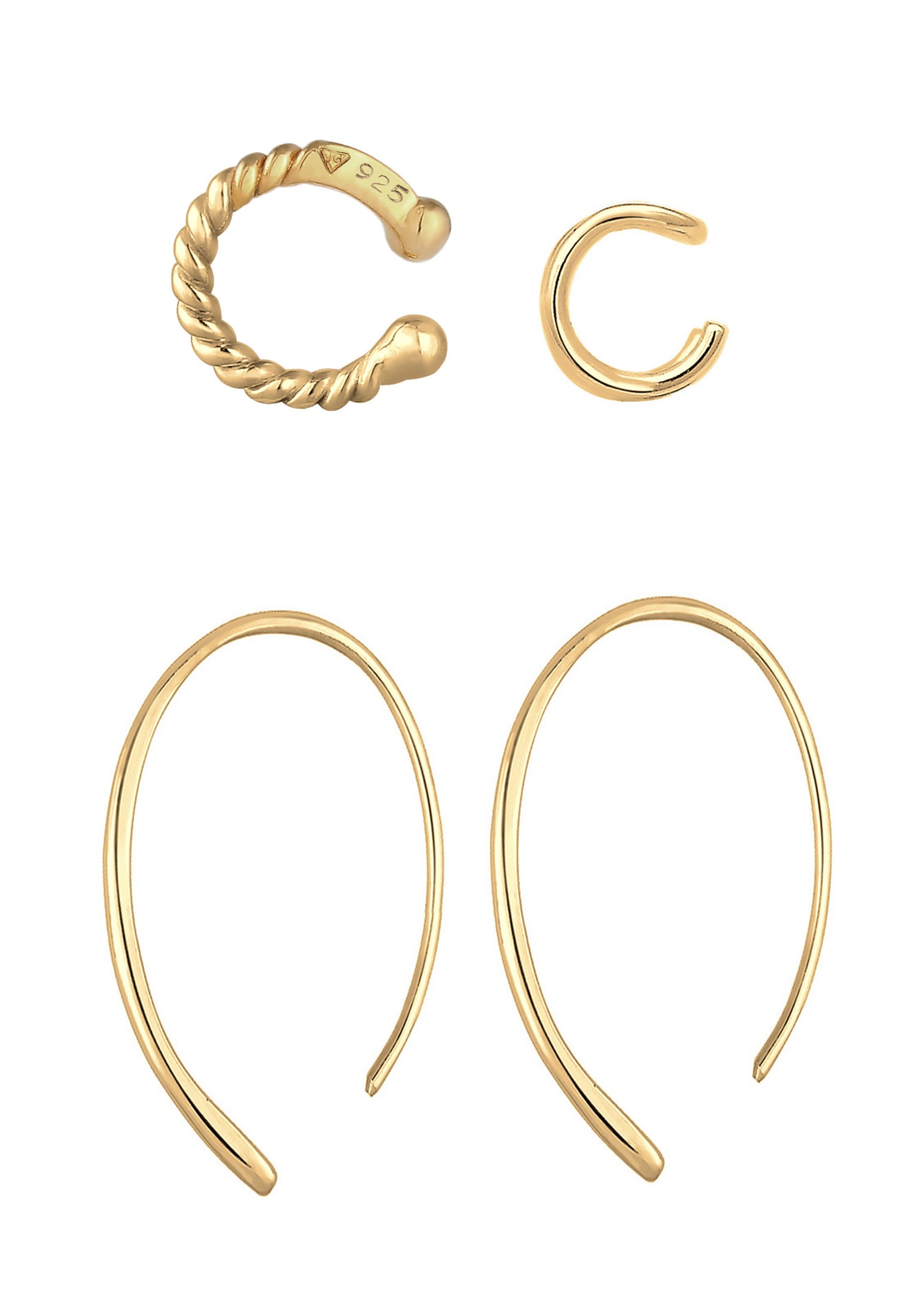 Elli Hoop Pull-Through Set Boucles d'Oreilles Femme-(925/1000) Argent