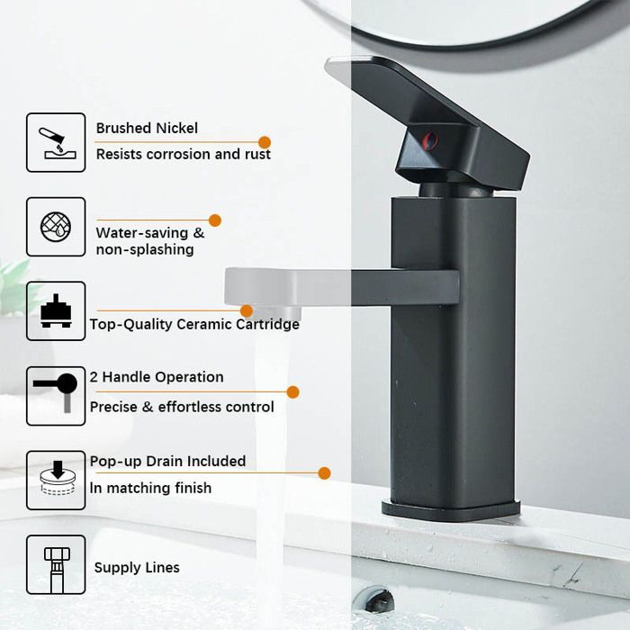 Rubinetto da bagno nero, miscelatore monocomando per lavabo, rubinetto moderno con erogazione di acqua calda e fredda, G3/8
