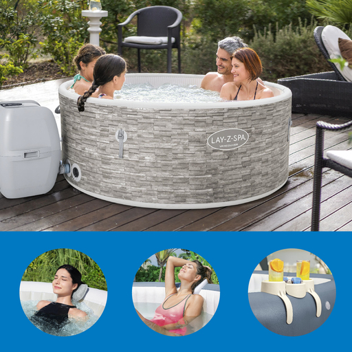 Conjunto Bestway Round Spa 155x60 cm para 3-5 pessoas com 4 travesseiros, 2 porta-copos + kit de limpeza