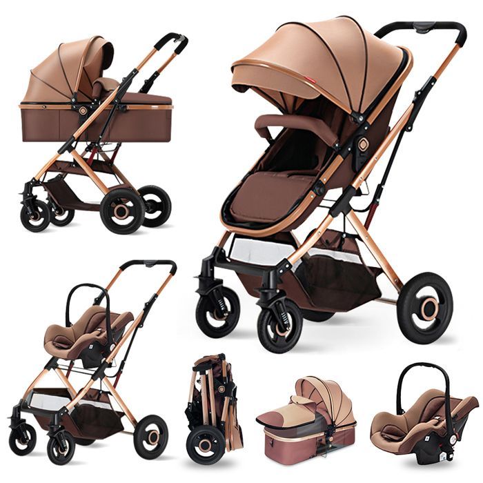 Cochecito de bebé KITYTETY 3 en 1 - Con capazo/silla de coche 0+/cochecito reversible - Hasta 20 kg - Desde el nacimiento - Caqui