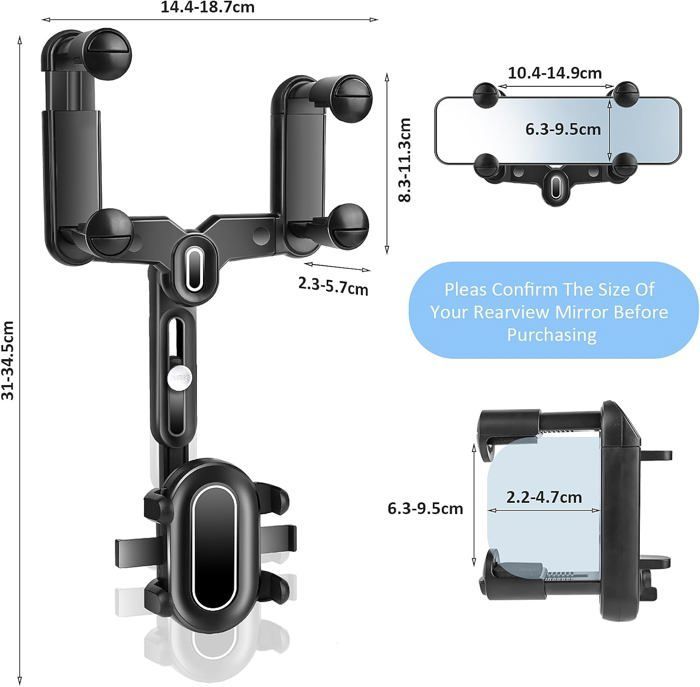 Soporte para teléfono para espejo retrovisor de coche, soporte giratorio de 360 grados, manejo con una sola mano, soporte para teléfono