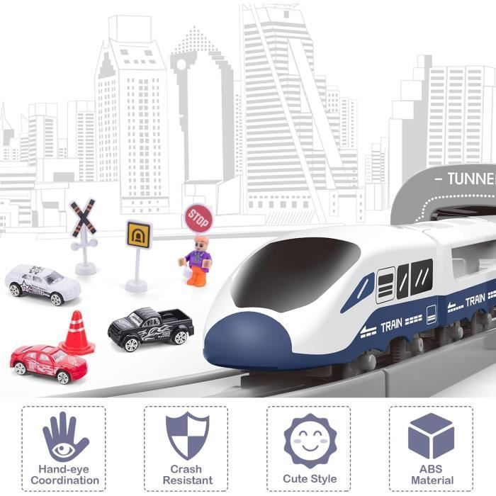 MARSEE Pista flexible para coches eléctricos de 104 piezas con vehículos de construcción - Juguetes para niños
