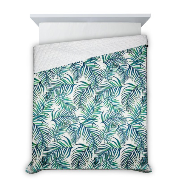 Narzuta dekoracyjna 200x220 Palms biała turkusowa liście D91