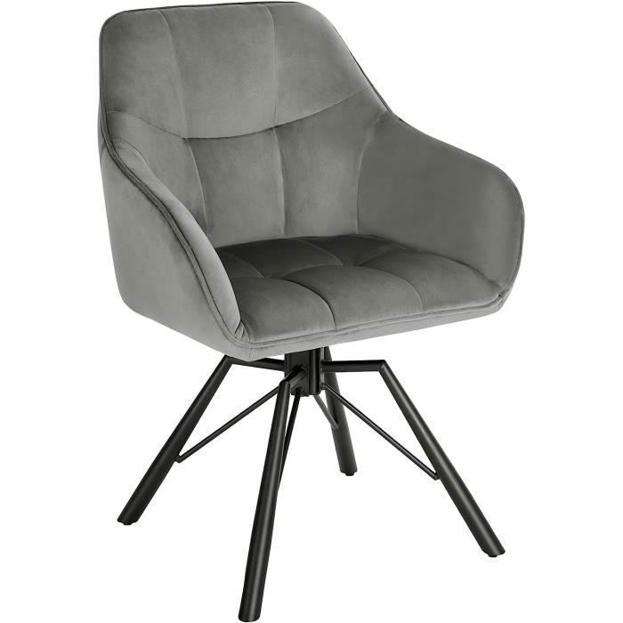 Silla giratoria WOLTU 360°, silla de comedor escandinava, silla de cocina de terciopelo, gris oscuro W0ATT0020-1