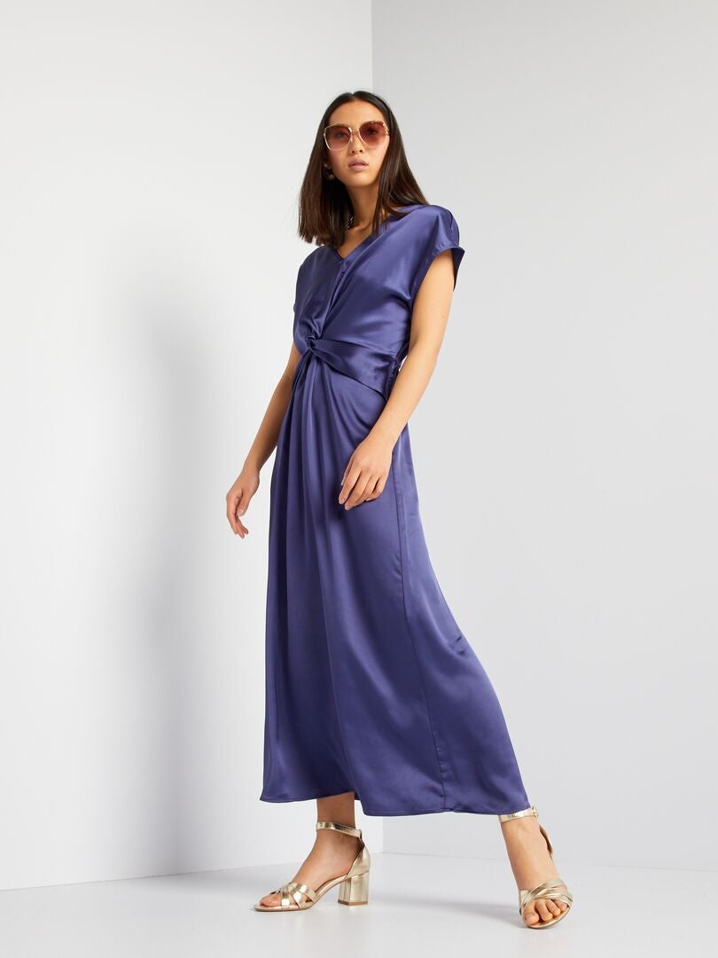 Vestido longo de cetim - AZUL
