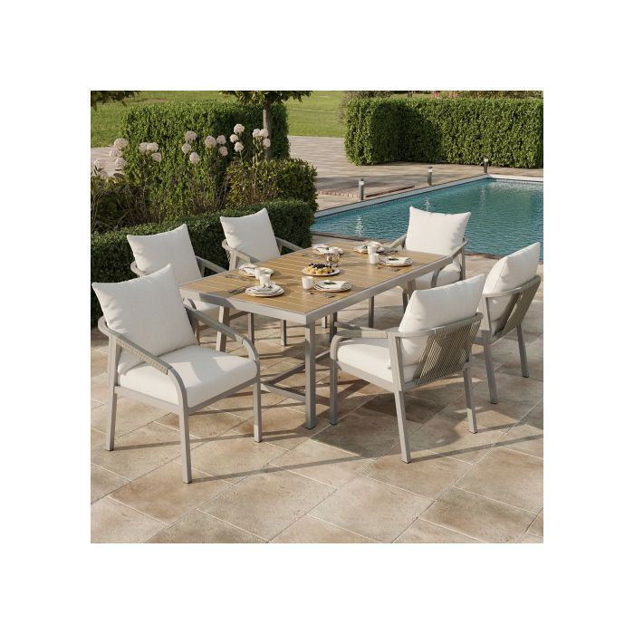 Salon de jardin extérieur, ensemble repas pour 6 personnes, 1 table et 6 chaises, cadre en acier galvanisé