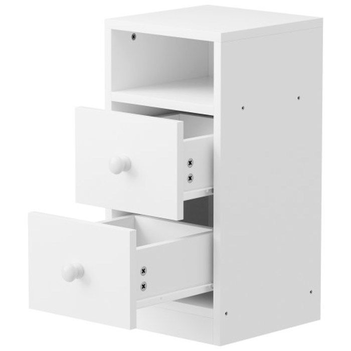 ALIGHTUP - Mesa de cabeceira com 2 gavetas e um compartimento - Branca, 25 x 30 x 60 cm