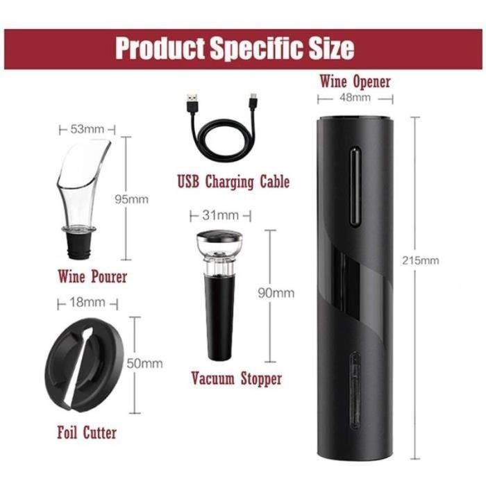 Tire Bouchon Électrique, USB Ouvre Bouteille Automatique de Vin 4 en 1 avec Coupe-Capsule Verseur de Vin et Bouchon de Vin,noir