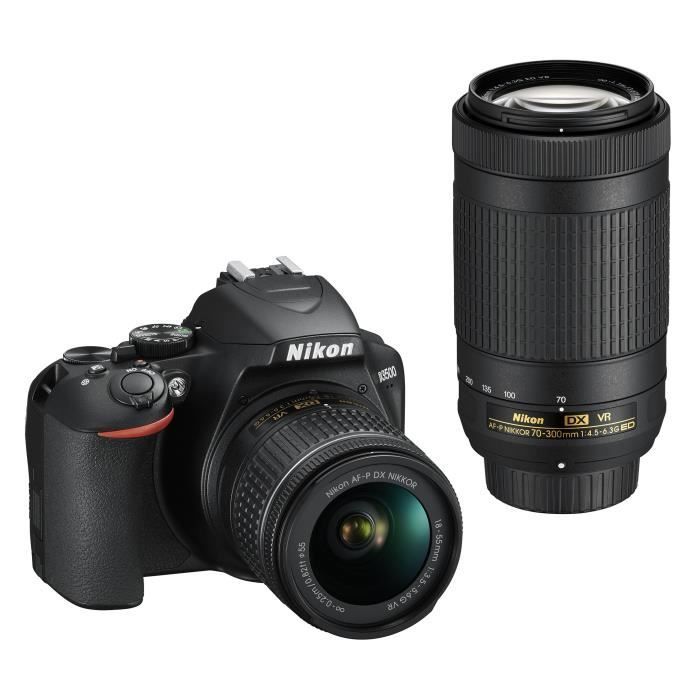 Fotocamera reflex Nikon D3500 AF-P DX 18-55VR + AF-P 70-300VR - Sensore CMOS DX da 24,2 MP - Full HD - SnapBridge - Nera