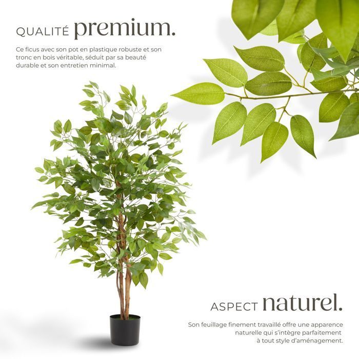 Plante artificielle - TECTAKE - Ficus artificiel FIDA à l'aspect naturel avec beaucoup de volume entretien facile - Hauteur 120 cm
