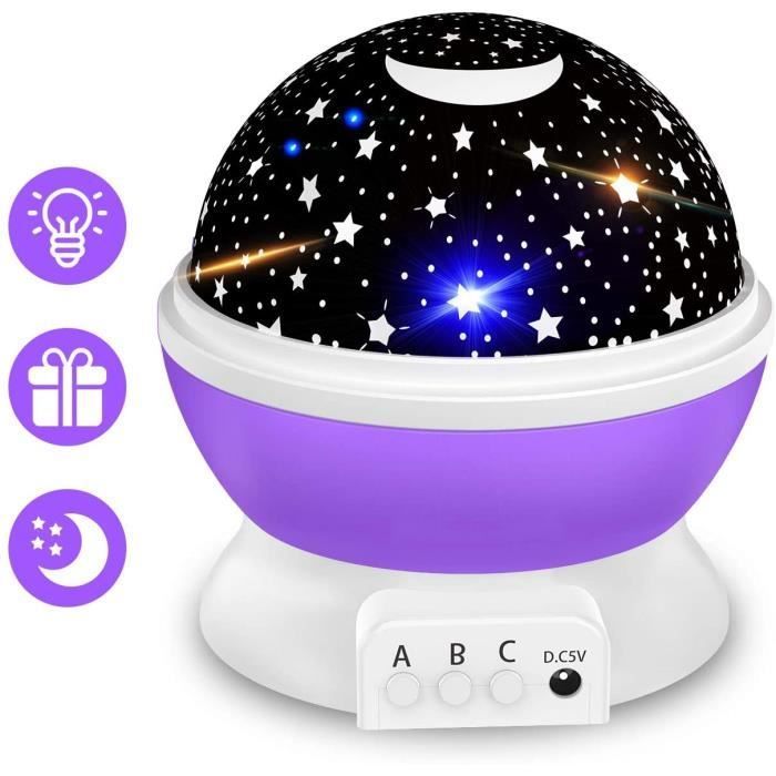 Lámpara de noche infantil con proyección de estrellas y rotación de 360°