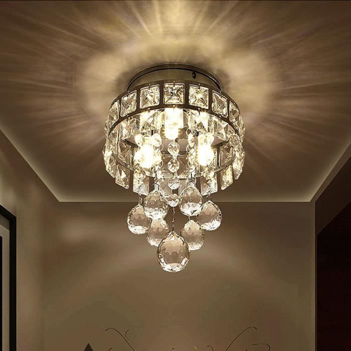 Plafoniera in cristallo, lampadario moderno cromato, illuminazione con attacco E14, lampada a sospensione, luce calda