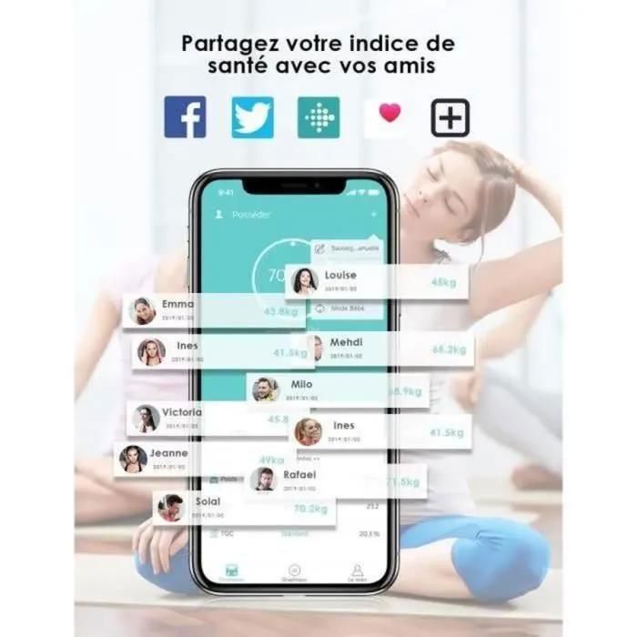 KotiCidsin Pèse Personnes Impédancemètre, Ecran Rétroéclairé LED Grand, Balance Pèse-Personne Bluetooth, Noir