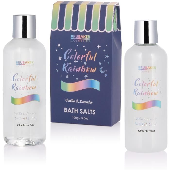 BRUBAKER Cosmetics - Coffret de bain & beauté - Colorful Rainbow - 8 Pièces - Vanille-Lavande - avec Baignoire décoratif