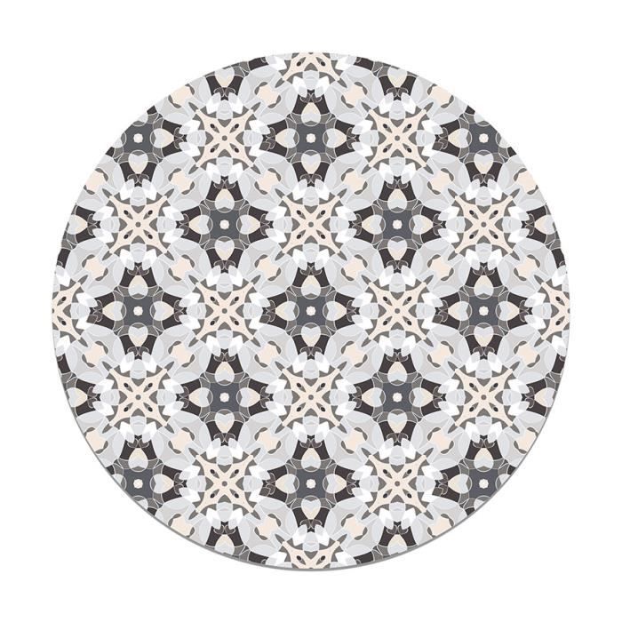 Tapis Vinyle Panorama Ronde Tuile Modèle Oriental Gris 150x150 cm - Tapis pour Cuisine, Bureau et Salon en PVC