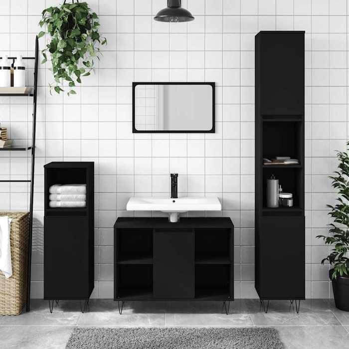 vidaXL Zwarte Badkamerkast 80x33x60 cm Samengesteld Hout 831629
