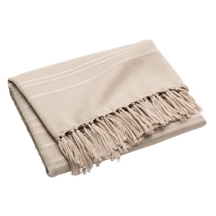 Plaid LILIA 240 x 260 cm - 100% coton - Beige avec franges