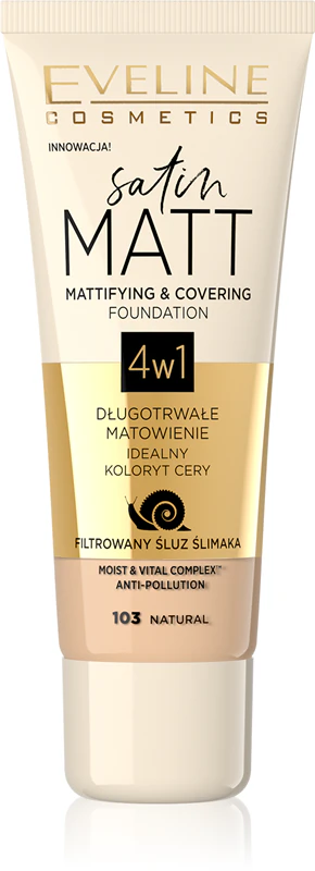 Base matificante Satin Matt da Eveline Cosmetics com extrato de baba de caracol.