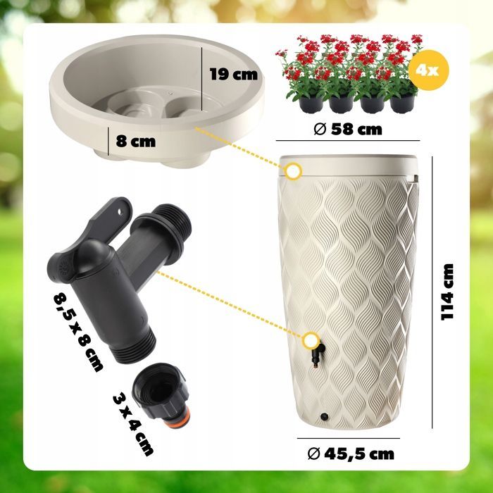Réservoir d'Eau de Pluie 240L avec Pot de Fleur et Robinet - KADAX