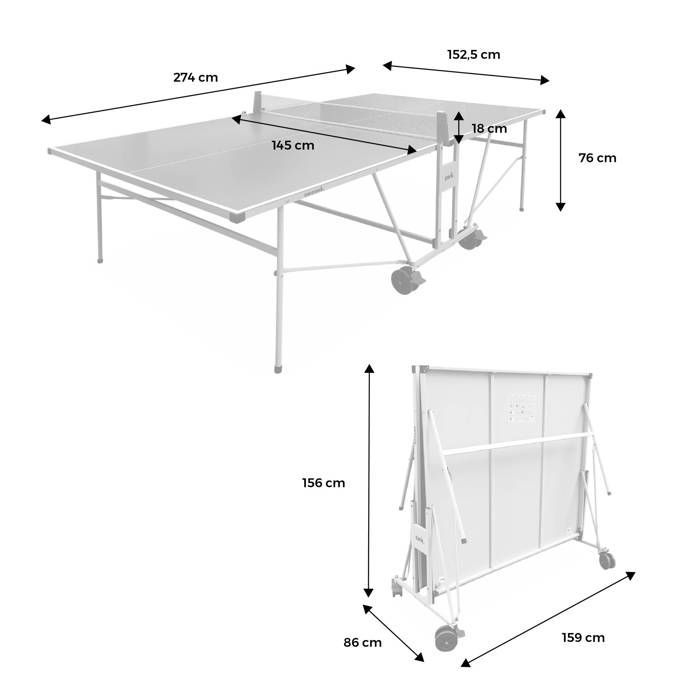 Tavolo da ping pong blu da esterno con 2 racchette e 3 palline