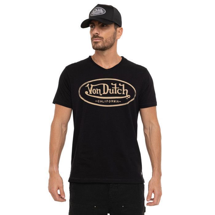 Vondutch - Men's Cotton T-shirt, Regular Fit, V-Neck, Short Sleeves - Black (Piece)