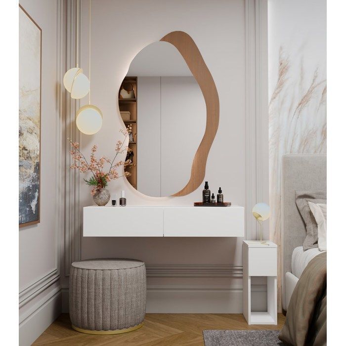 MIKA - Tocador de pared de 110 cm con 2 cajones - Blanco (dormitorio)