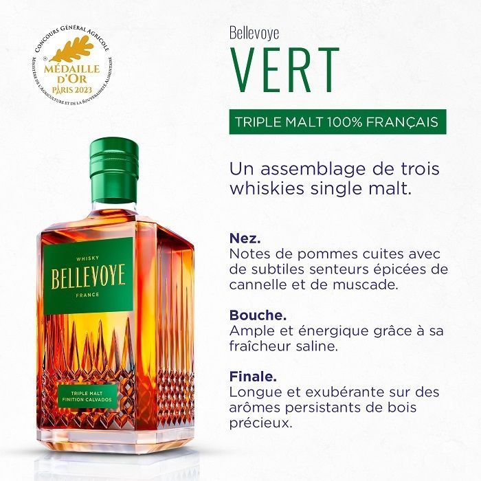 BELLEVOYE - GREEN - Whisky - Triple Malt - Origine: Francia - 43% di alcol - bottiglia da 70 cl