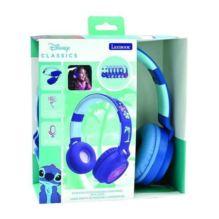 LEXIBOOK - Valaisevat Bluetooth®-kuulokkeet - 3D-muotoilu - Taittuvat ja säädettävät - Disney Stitch