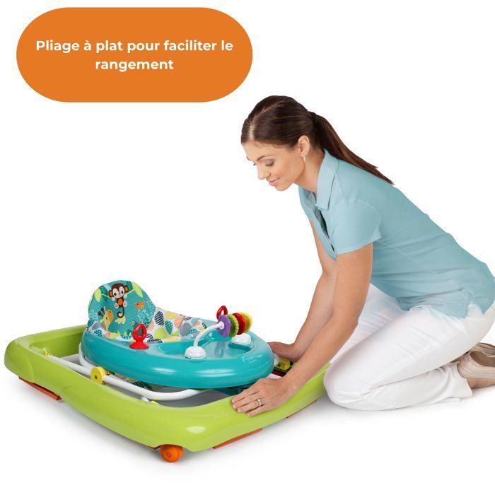 BRIGHT STARTS Sammenleggbar gåstol - Safari - Interaktive leker, justerbar høyde, babygave 6M+