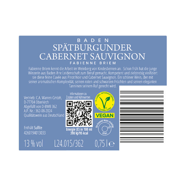 Baden Spätburgunder & Cabernet Sauvignon, 6 μπουκάλια των 0,75 λίτρων το καθένα