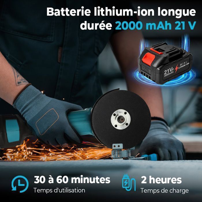 Smerigliatrice angolare elettrica senza spazzole da 125 mm - 3 velocità - 12.000 giri/min - 1 batteria da 21 V